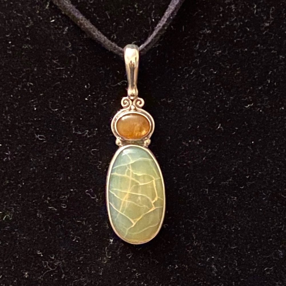 Sajen Milky Quartz, Tourmaline & Silver Pendant, 2"